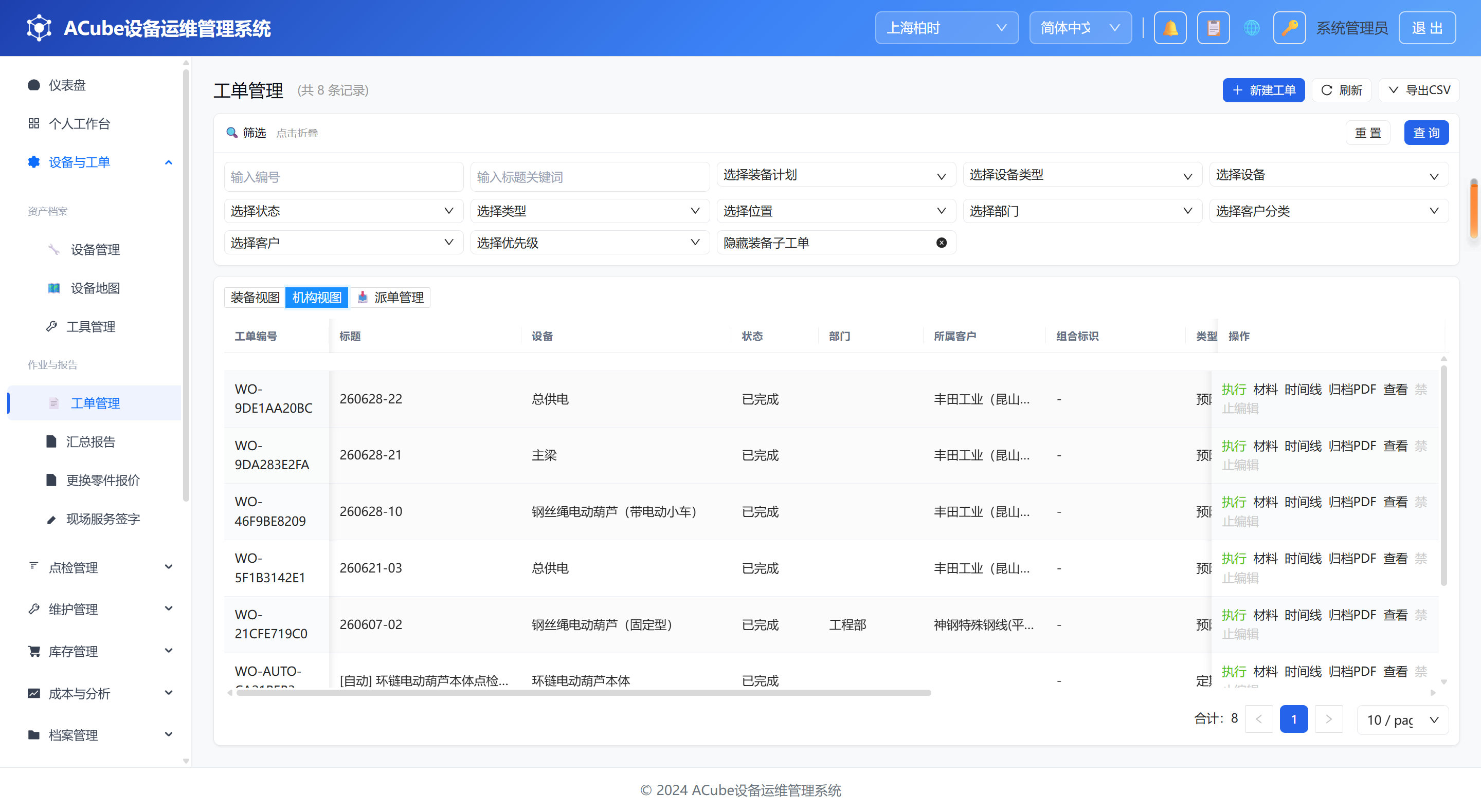 PC端工单管理-机构视图
