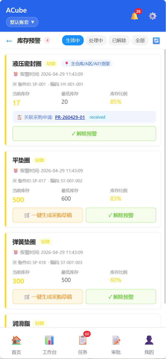 移动端库存预警