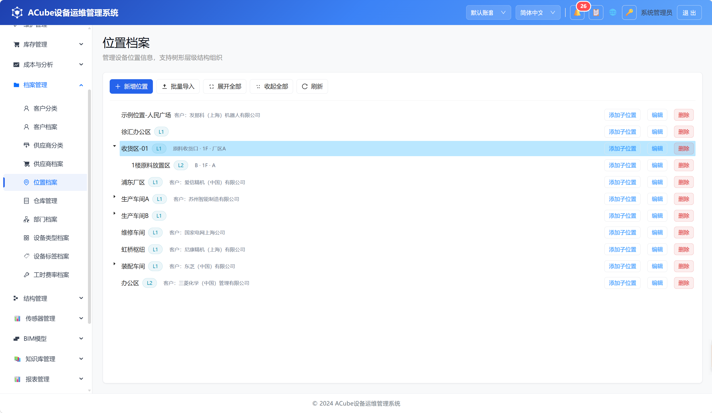 PC端位置档案-树与工具栏