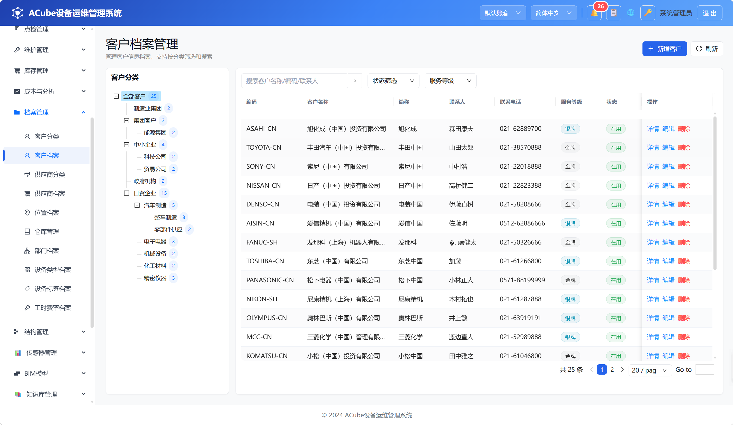 PC端客户档案-列表