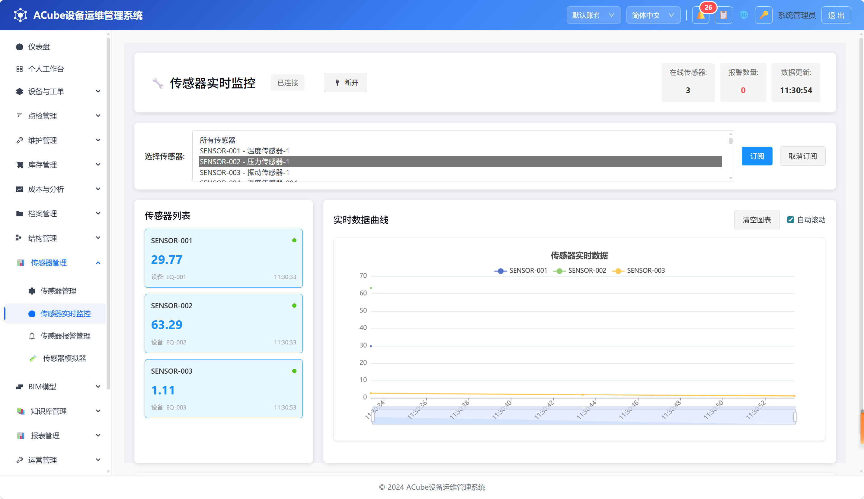 PC端传感器实时监控-主页面