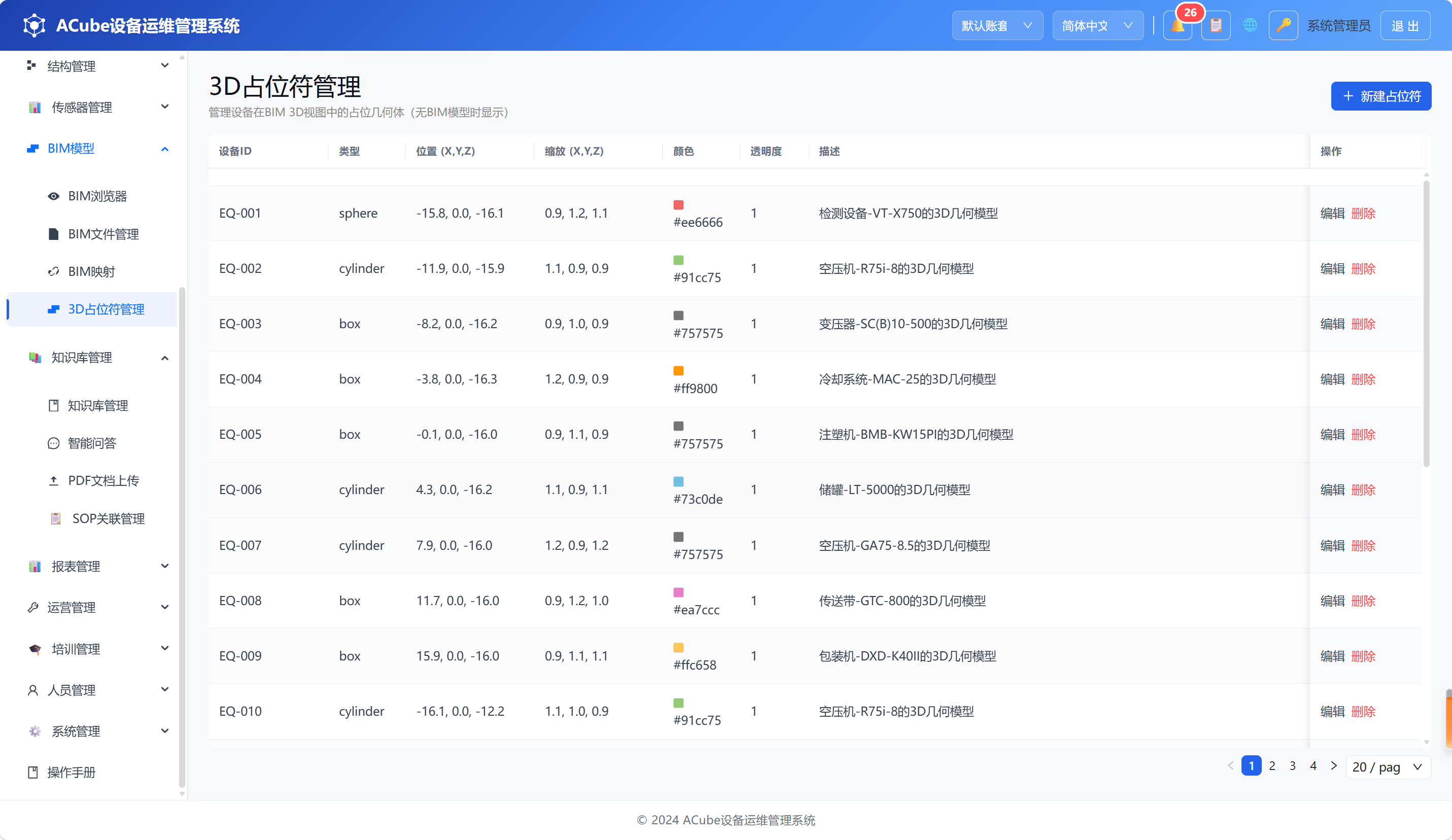 PC端3D占位符管理-主页面
