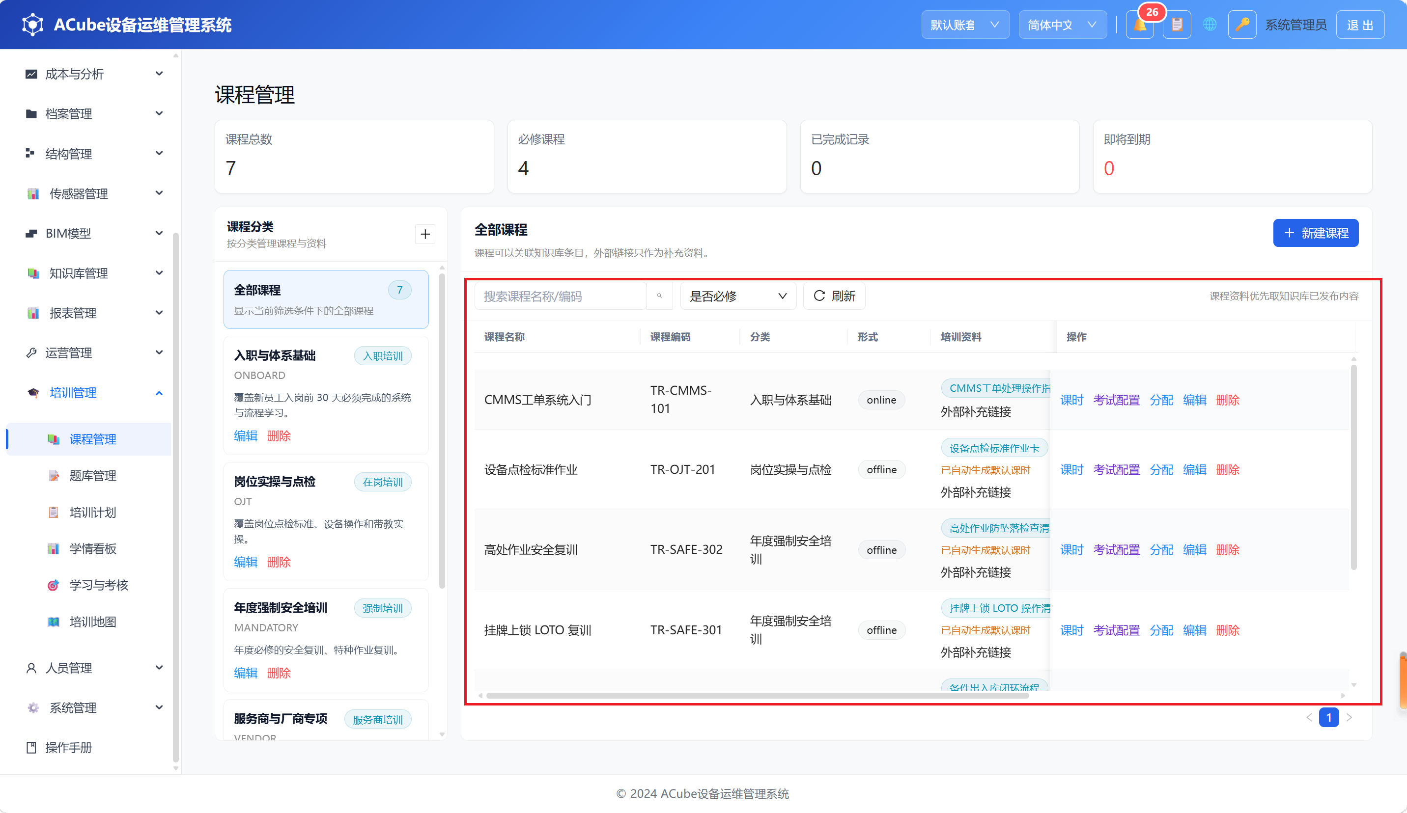 PC端培训管理-课程列表