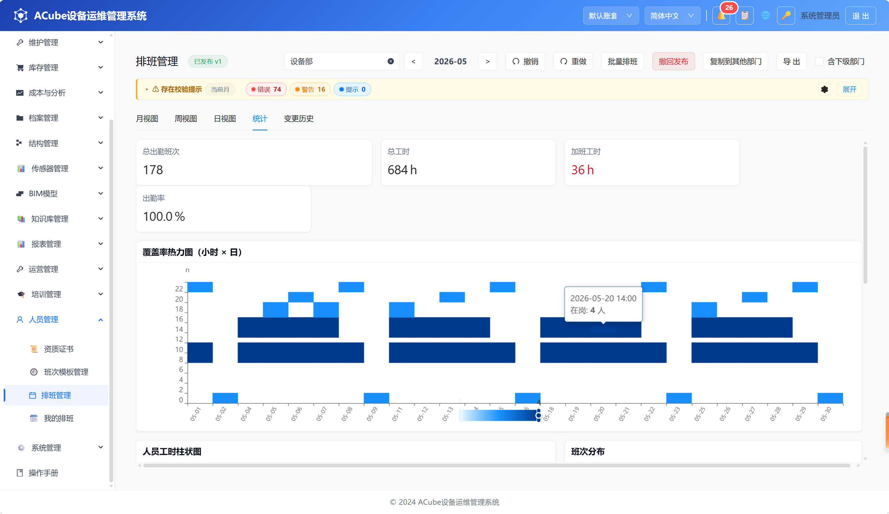 PC端排班管理-统计面板