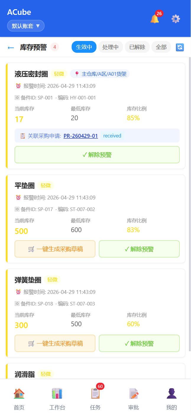 移动端库存预警